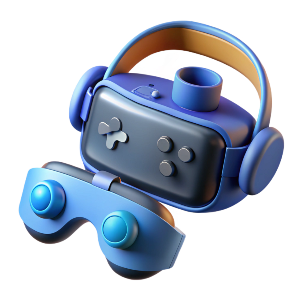 immaculate retro VR headset with controllers NO BACKGROUND with Transparent Background. 8K png
