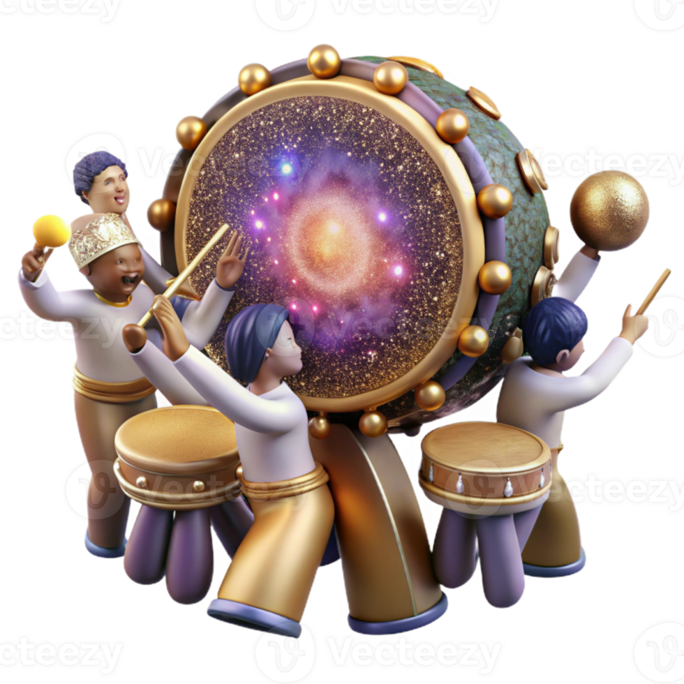 elegant modern Ceremonial Drum Circle Cutout with People Drumming and Dancing original png