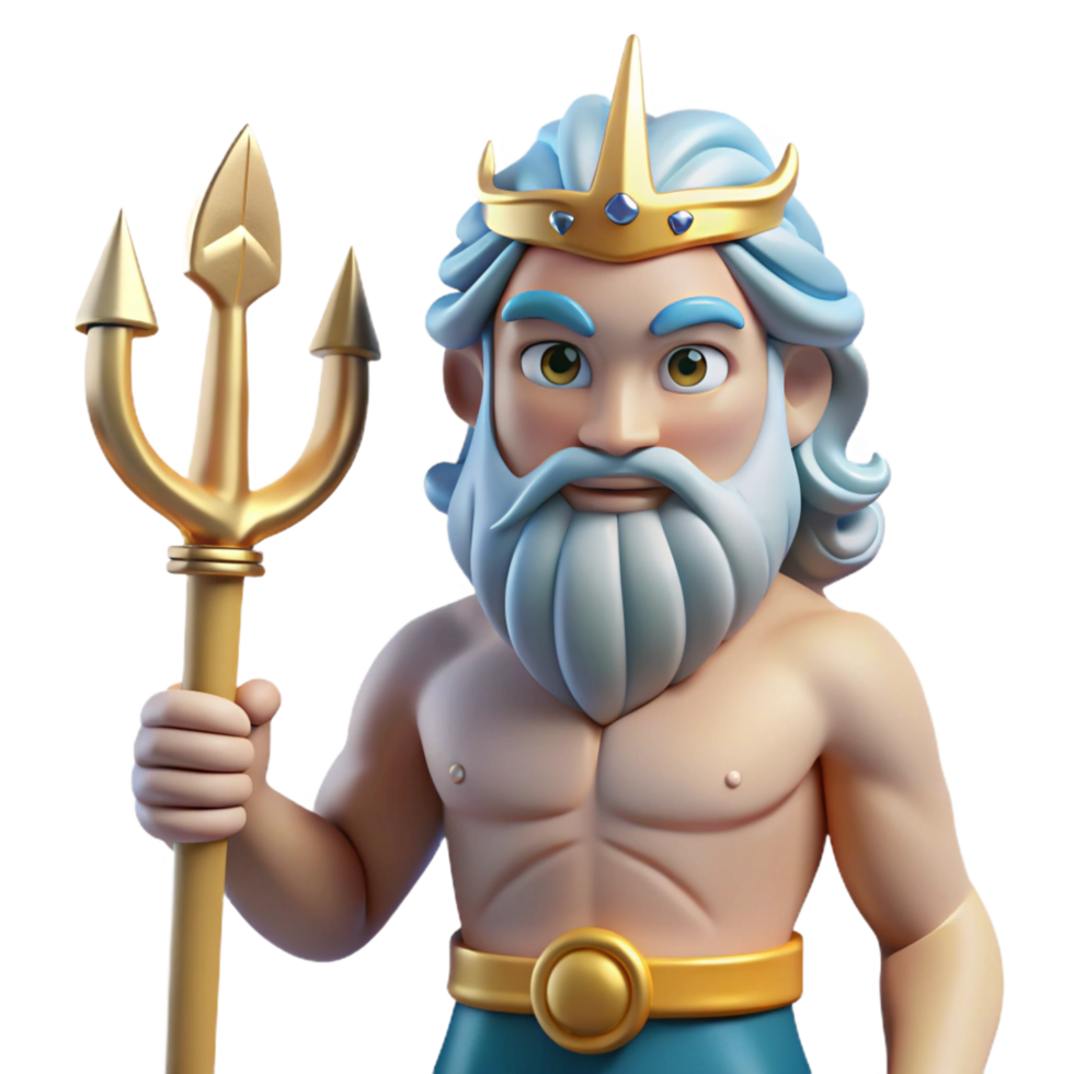 fascinating rustic Poseidon, God of the Sea, holding trident, NO BACKGROUND with Transparent Background. high resolution png