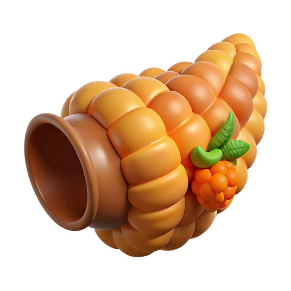 energetic majestic Cornucopia, horn of plenty, NO BACKGROUND with Transparent Background. expertly shot png