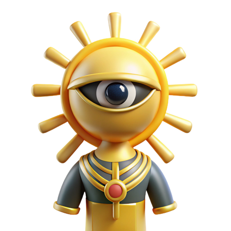 gorgeous energetic mid-century Ra, Egyptian sun god, NO BACKGROUND with Transparent Background. 4K png