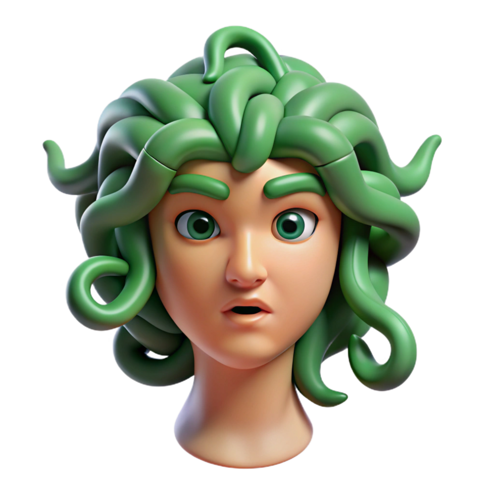 ethereal striking Medusa, Gorgon, snake hair, NO BACKGROUND with Transparent Background. authentic png