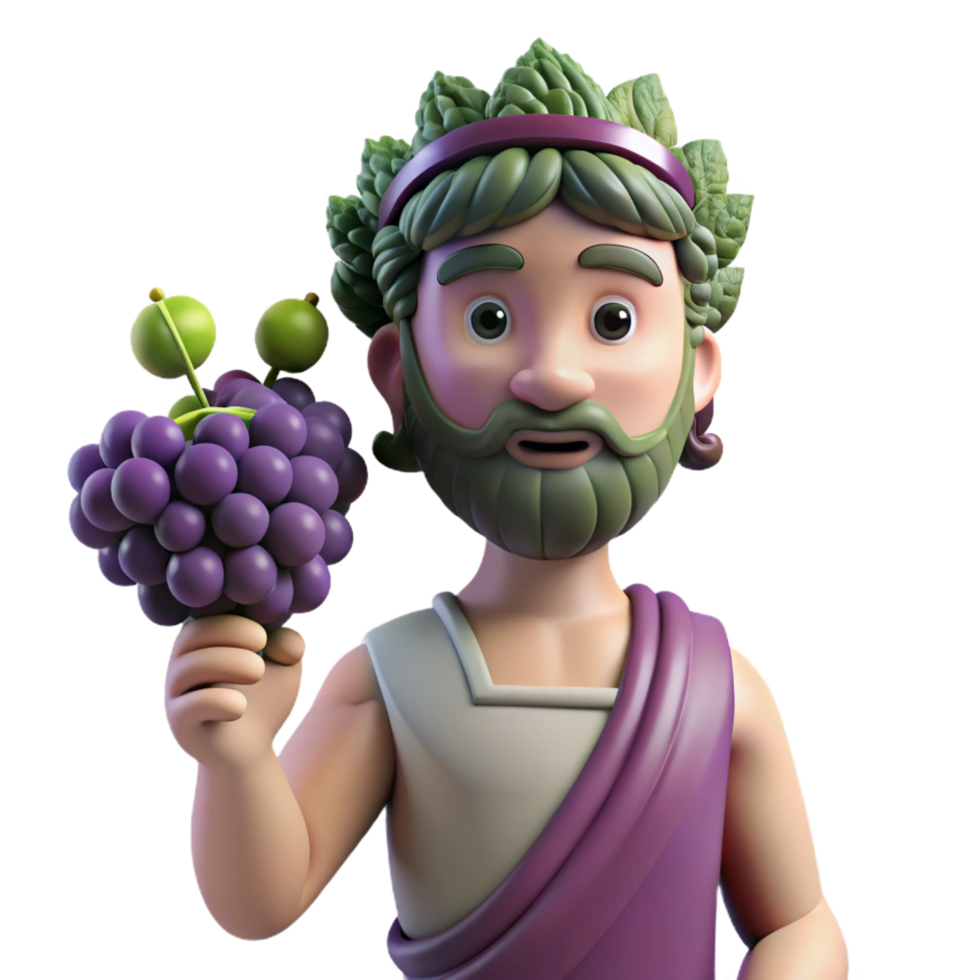 elegant creative Dionysus, God of Wine, holding grapes, NO BACKGROUND with Transparent Background. handcrafted png