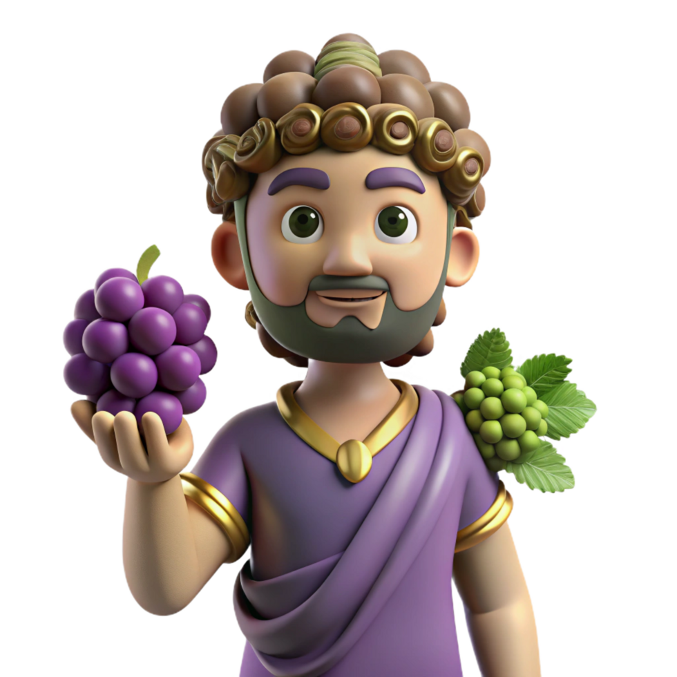 elegant ethereal baroque Dionysus, God of Wine, holding grapes, NO BACKGROUND with Transparent Background. refined png
