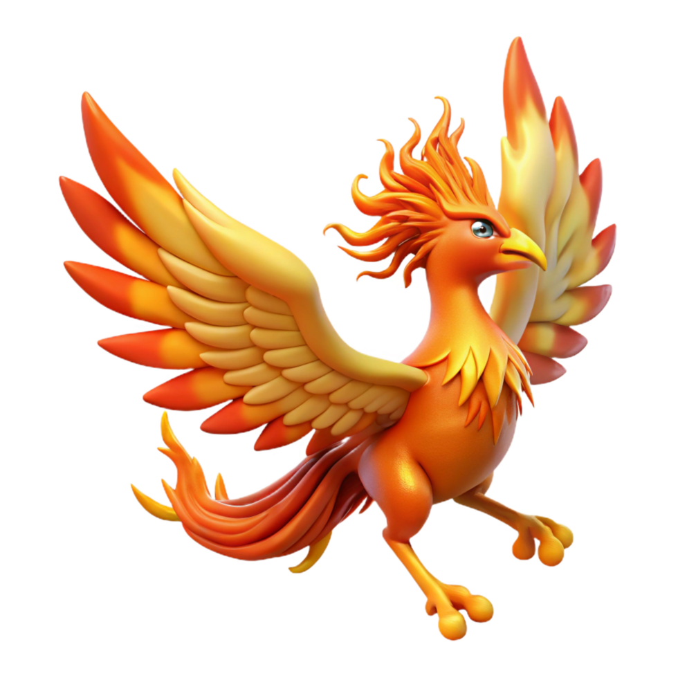 exceptional classic Phoenix, mythical firebird, flames, NO BACKGROUND with Transparent Background. high resolution png