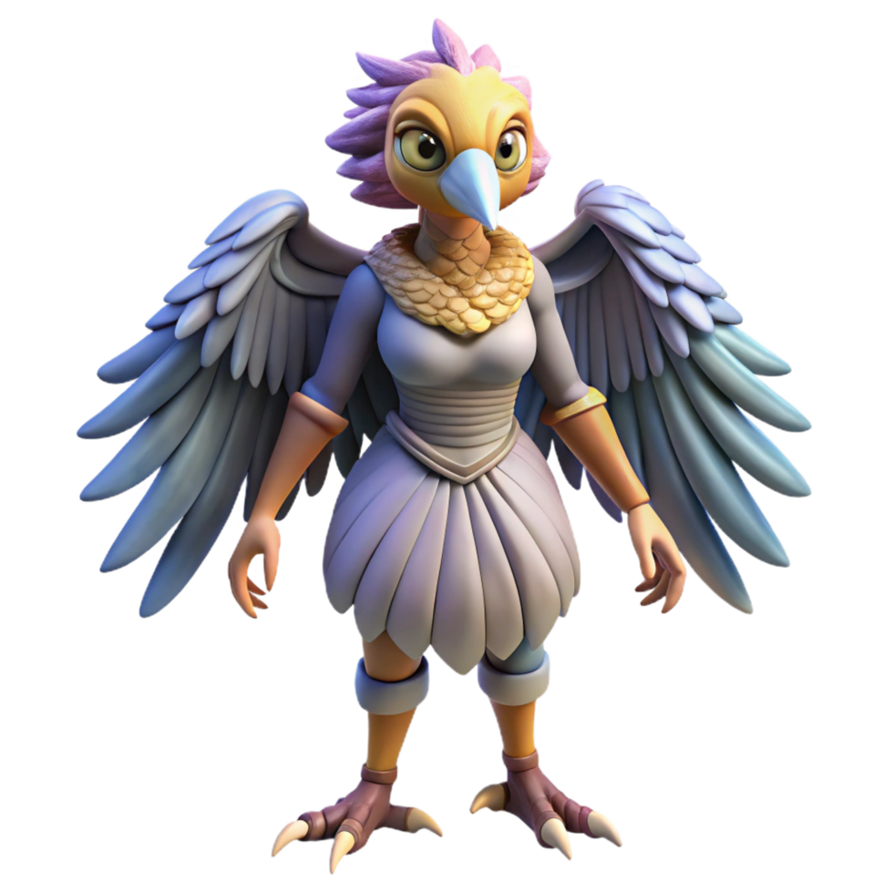 glorious mysterious gothic Harpy, bird-woman creature, NO BACKGROUND with Transparent Background. handcrafted png