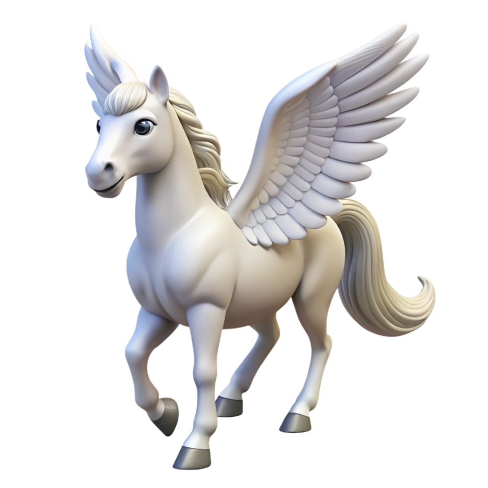 glorious whimsical minimalist Pegasus, winged horse, white, NO BACKGROUND with Transparent Background. fine detail png