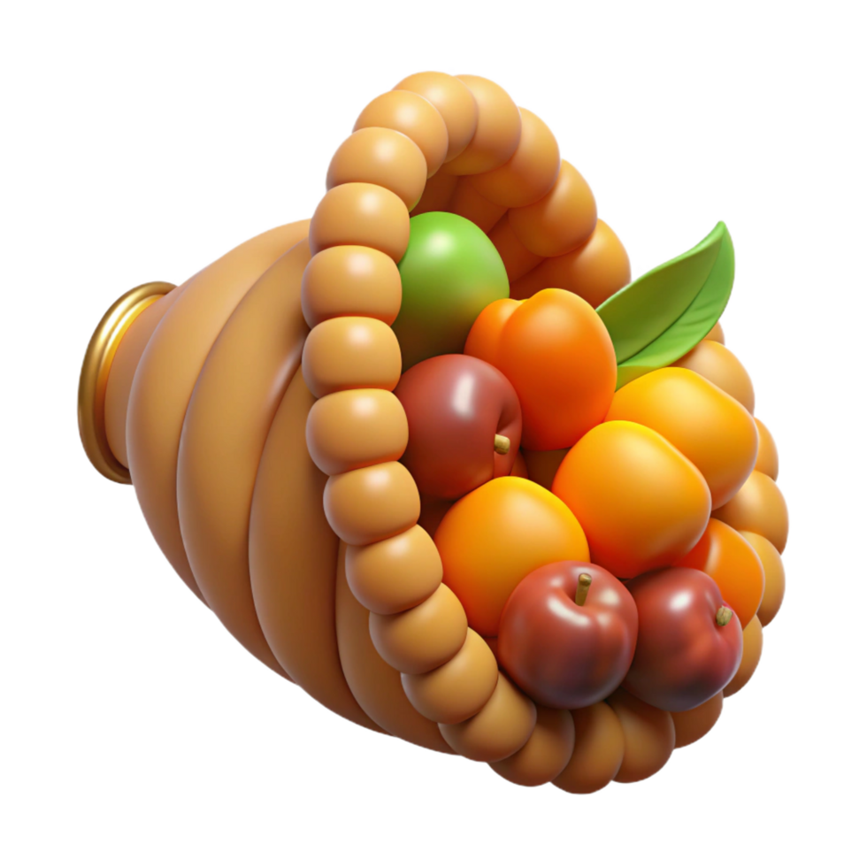 exquisite rustic Cornucopia, horn of plenty, abundance, NO BACKGROUND with Transparent Background. detailed png