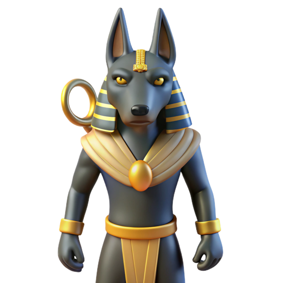 ethereal immaculate Anubis, Egyptian god of the dead, jackal-headed, NO BACKGROUND with Transparent Background. professional png