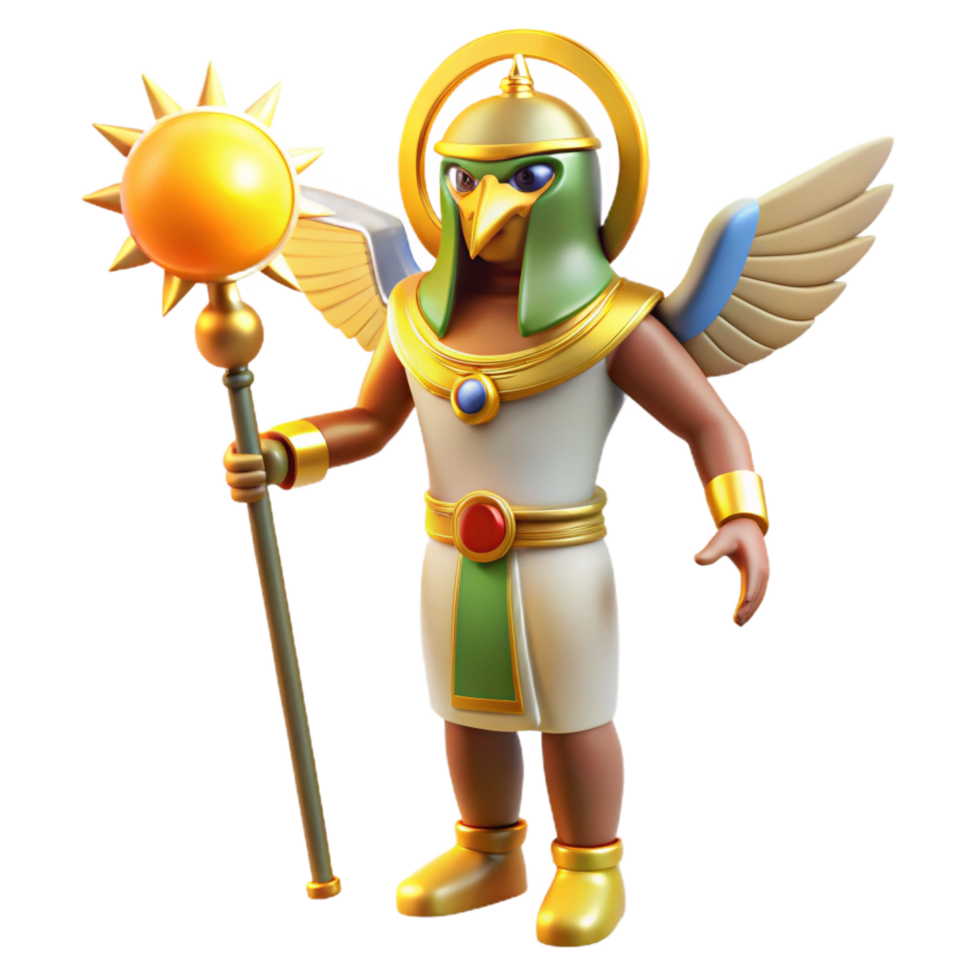inspired creative Ra, Egyptian sun god, falcon-headed, NO BACKGROUND with Transparent Background. sharp png