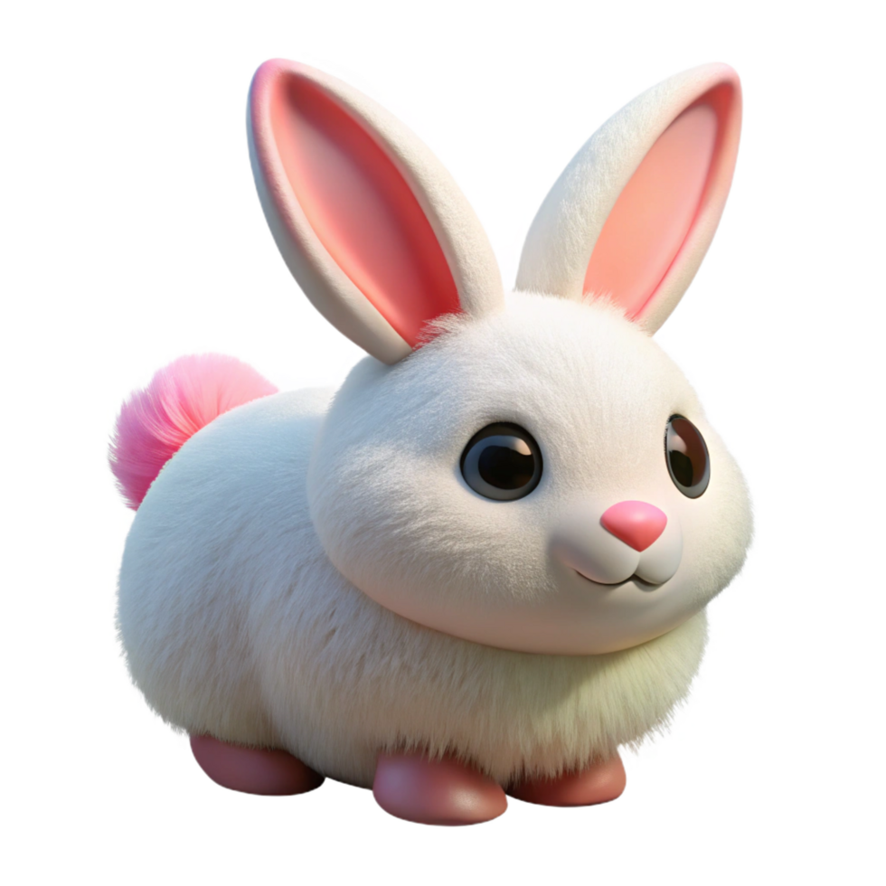 exquisite remarkable A fluffy white rabbit with pink ears. NO BACKGROUND with Transparent Background. png