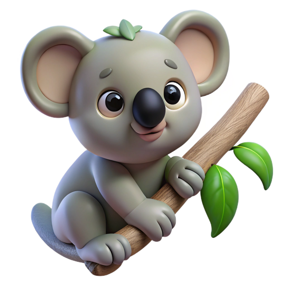 gorgeous memorable A shy koala clinging to a branch. NO BACKGROUND with Transparent Background. png