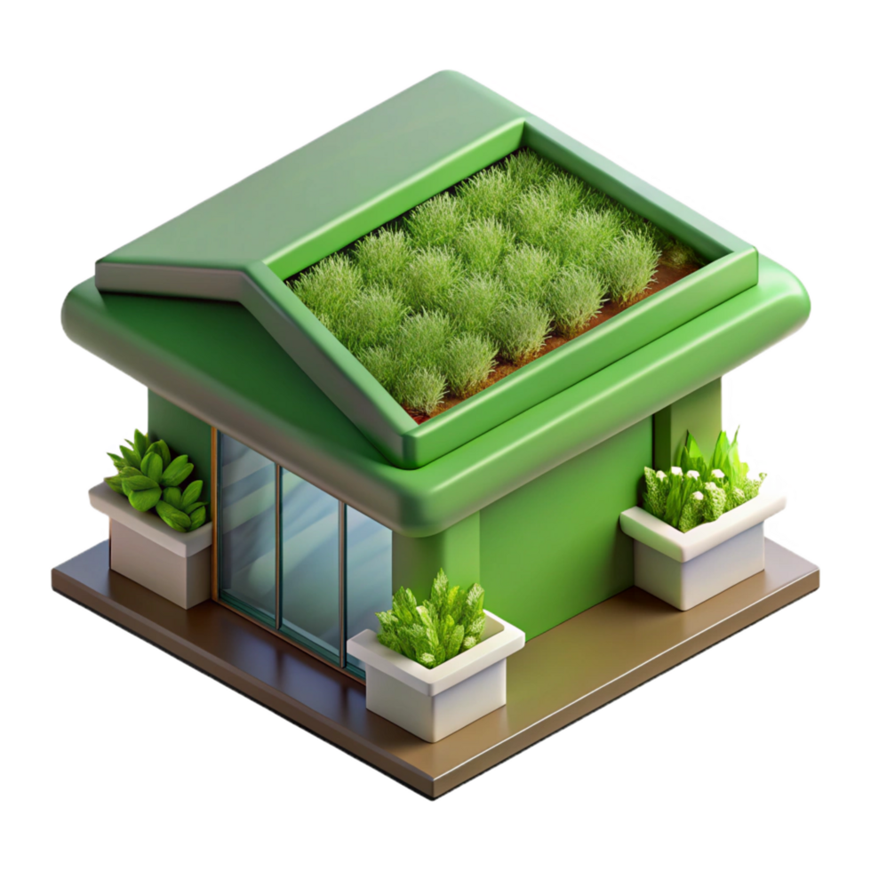 elegant rare Green roof section, vegetated, NO BACKGROUND with Transparent Background. png