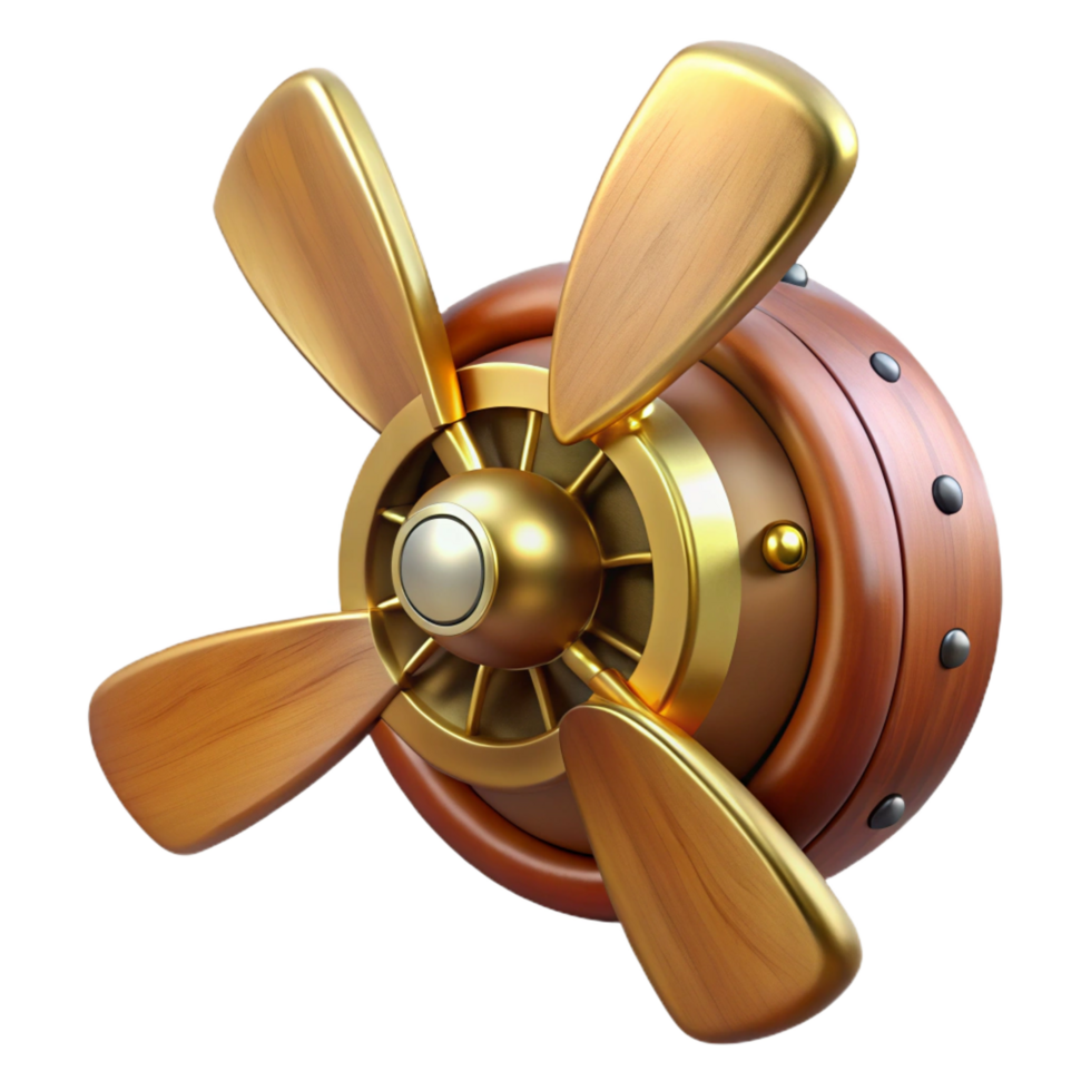 harmonious mesmerizing Steampunk airship propeller made of polished wood and copper. NO BACKGROUND with Transparent Background. impeccable png