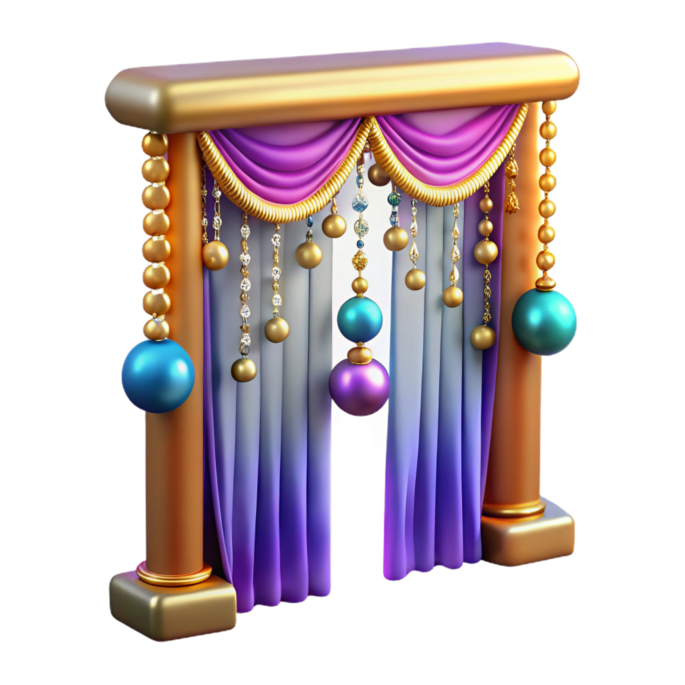 dramatic traditional Colorful Beaded Curtain Front View Isolated on Transparent Background professional png