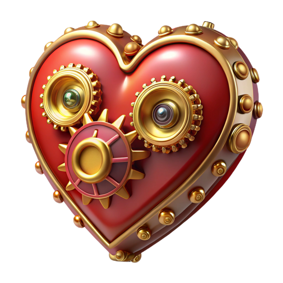 impressive rare Ornate steampunk clockwork heart with ruby accents. NO BACKGROUND with Transparent Background. png