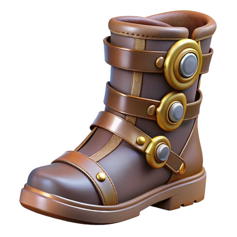 gorgeous minimalist A single steampunk boot with buckles, straps, and metal plating. NO BACKGROUND with Transparent Background. expertly shot png