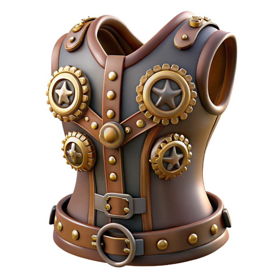 impressive dramatic impressionist Steampunk corset with gears, buckles, and leather straps. NO BACKGROUND with Transparent Background. ultra HD png