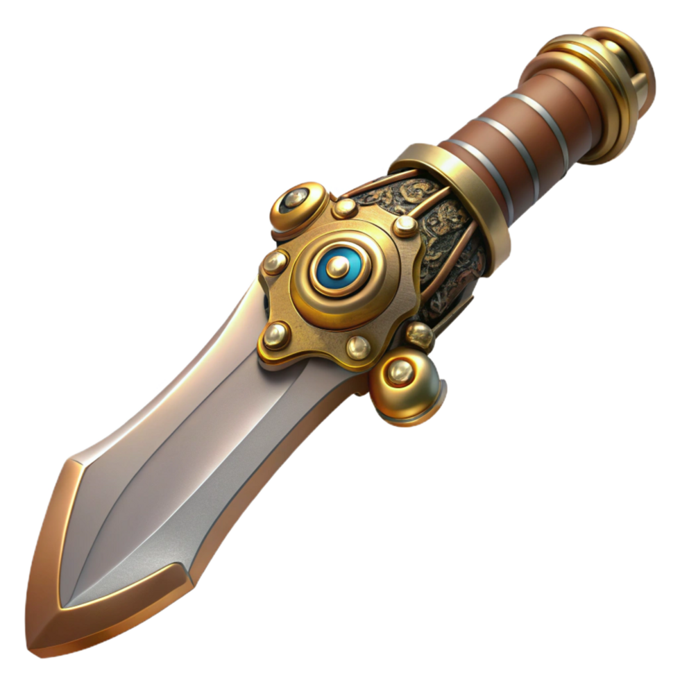 extraordinary distinctive Steampunk knife with ornate handle and retractable blade. NO BACKGROUND with Transparent Background. png