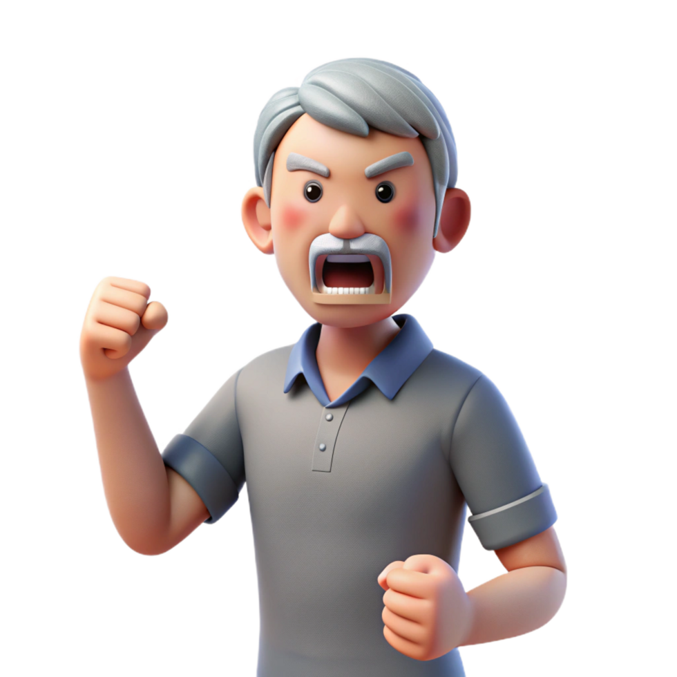 inspired futuristic Angry senior man shaking his fist, NO BACKGROUND with Transparent Background. gallery standard png