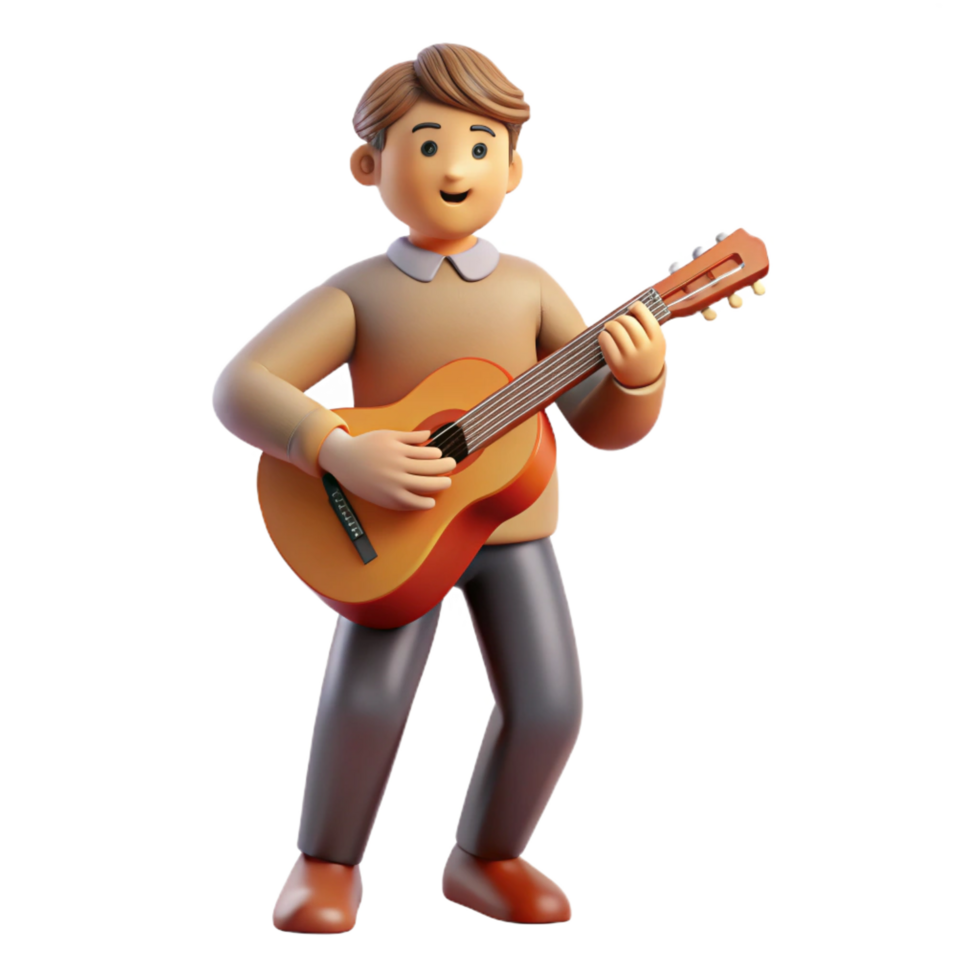 glorious distinguished Musician playing a guitar, NO BACKGROUND with Transparent Background. png