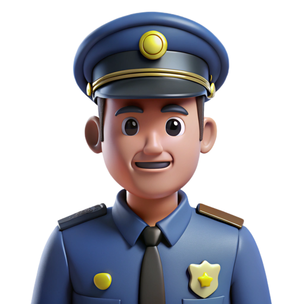 extraordinary reflective art deco Police officer in uniform, NO BACKGROUND with Transparent Background. refined png