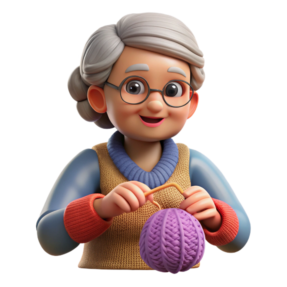 fascinating industrial Senior woman knitting, NO BACKGROUND with Transparent Background. authentic png