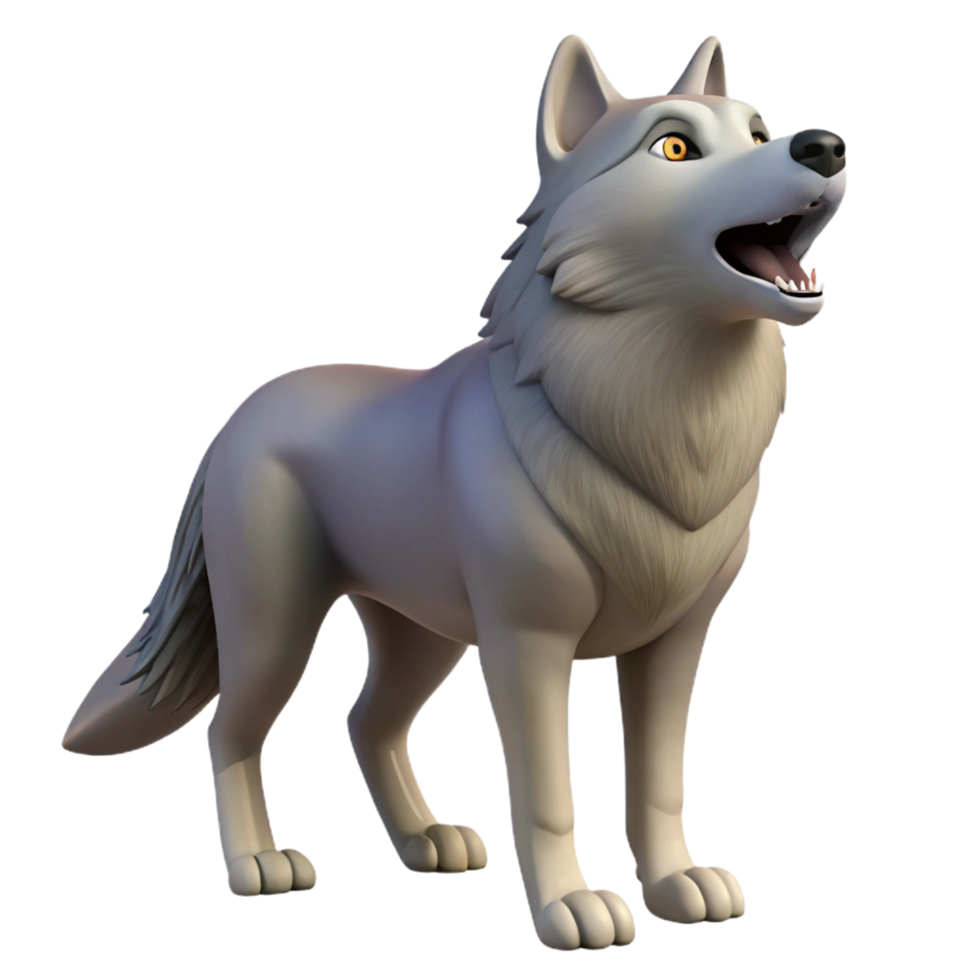 elegant nordic A howling gray wolf, facing forward. NO BACKGROUND with Transparent Background. impeccable png