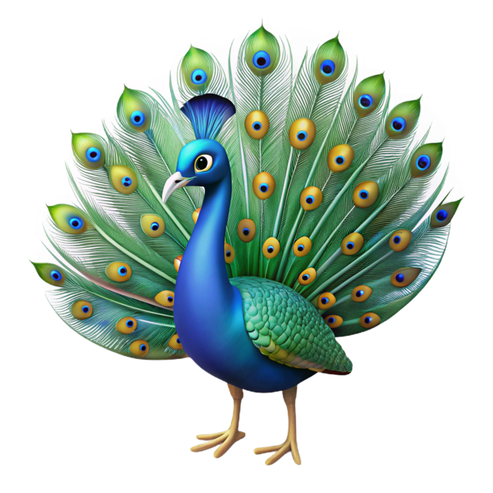 exceptional minimalist A regal peacock, tail feathers fully displayed. NO BACKGROUND with Transparent Background. elite png