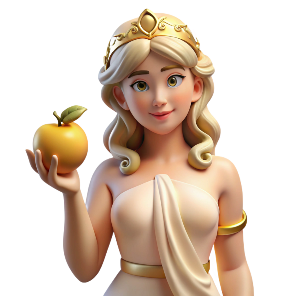 enchanting celebrated Aphrodite, goddess of love and beauty, holding a golden apple. NO BACKGROUND with Transparent Background. png