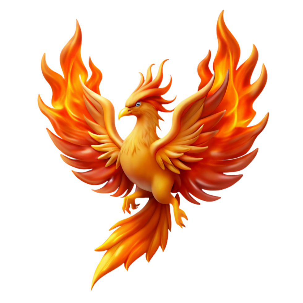 elegant exemplary A majestic Phoenix engulfed in flames. NO BACKGROUND with Transparent Background. png