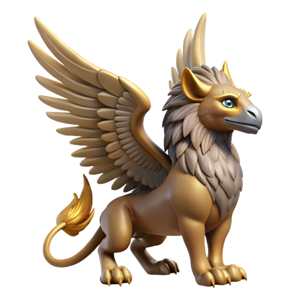 gorgeous dramatic surreal A majestic griffin, wings outstretched, NO BACKGROUND with Transparent Background. refined png