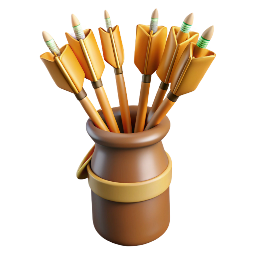 energetic dramatic A quiver full of arrows, fletched with eagle feathers, NO BACKGROUND with Transparent Background. authentic png
