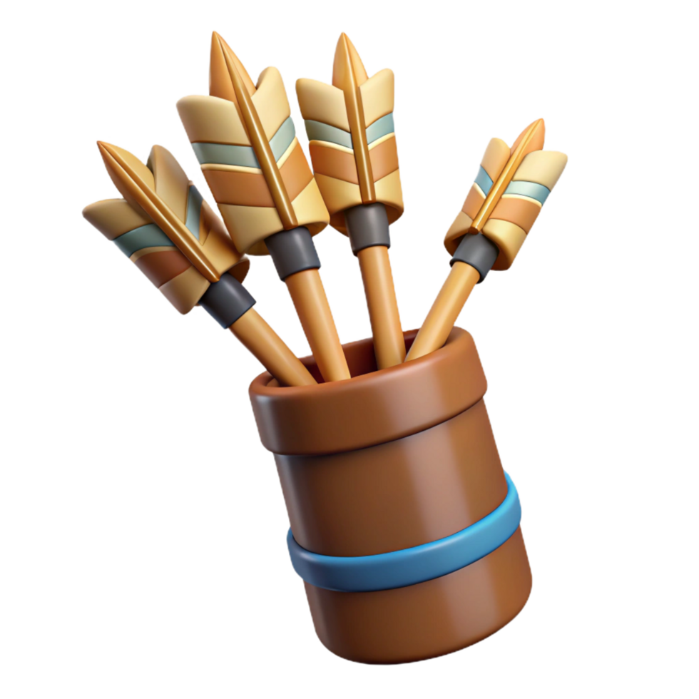 iconic renaissance A quiver full of arrows, fletched with eagle feathers, NO BACKGROUND with Transparent Background. refined png