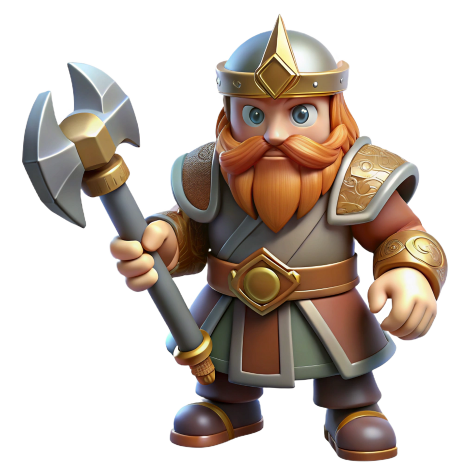 exceptional elegant A dwarf warrior, wielding a warhammer, NO BACKGROUND with Transparent Background. artisan png