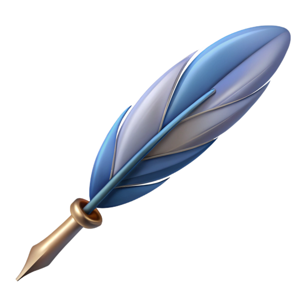 ethereal pristine A single, elegant feather pen, NO BACKGROUND with Transparent Background. top-tier png
