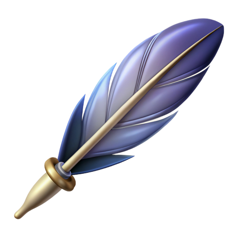 inspired coastal A single, elegant feather pen, NO BACKGROUND with Transparent Background. authentic png