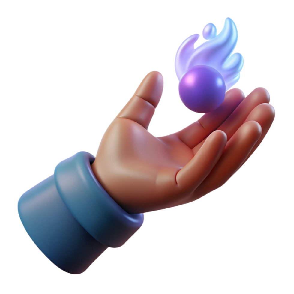 impressive passionate impressionist A detailed, human hand casting a spell, NO BACKGROUND with Transparent Background. 8K png
