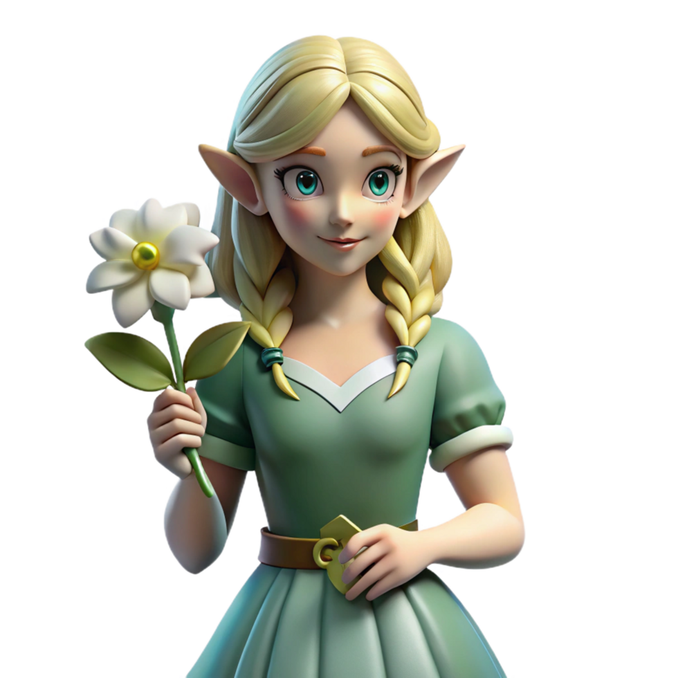 hypnotic gothic A beautiful elf maiden, holding a delicate flower. NO BACKGROUND with Transparent Background. museum quality png
