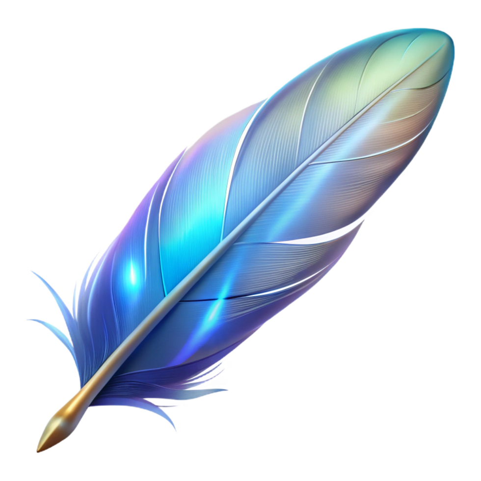 hypnotic memorable A single, perfect feather, glowing with an ethereal light. NO BACKGROUND with Transparent Background. png