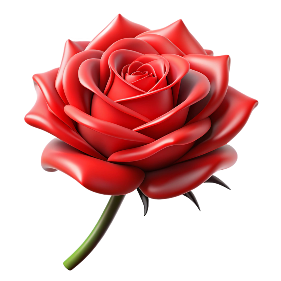 harmonious beautiful A single, blood-red rose, with thorns of black iron. NO BACKGROUND with Transparent Background. high resolution png