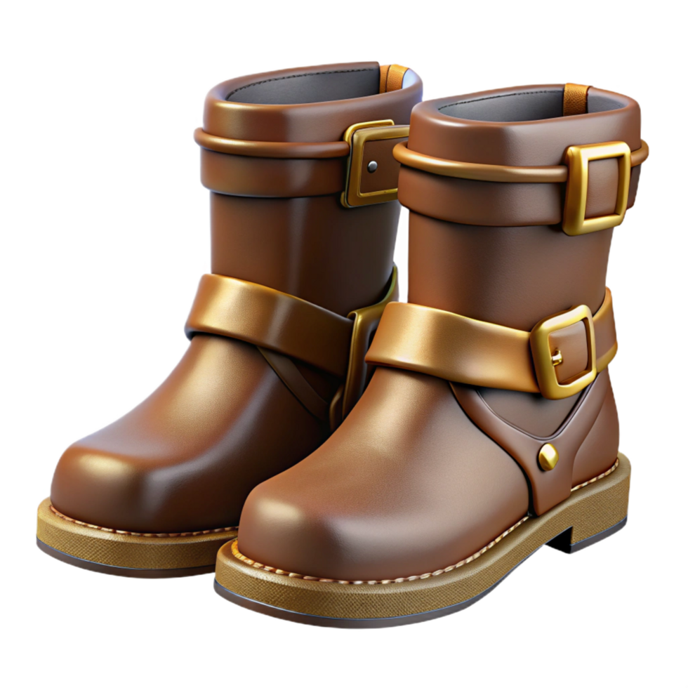 dramatic nordic A pair of leather boots, buckled and worn. NO BACKGROUND with Transparent Background. handcrafted png
