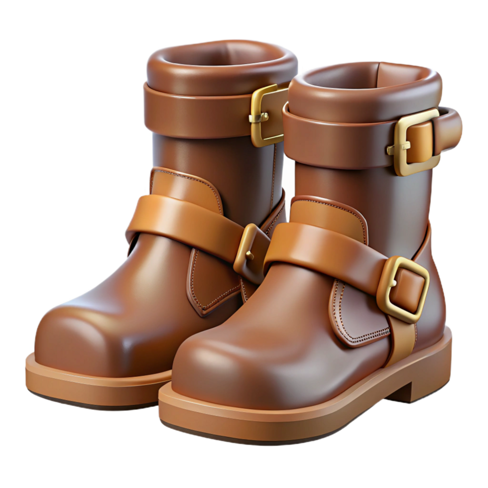 exquisite unforgettable A pair of leather boots, buckled and worn. NO BACKGROUND with Transparent Background. png