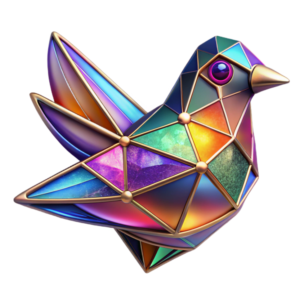 vibrant rustic Colorful Stained Glass Bird Design Transparent Background professional png
