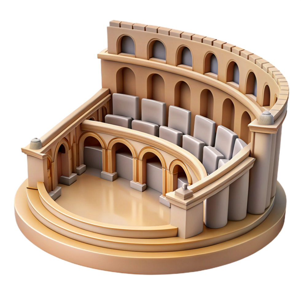 immaculate surreal Roman amphitheater seating tier detail, NO BACKGROUND with Transparent Background. detailed png