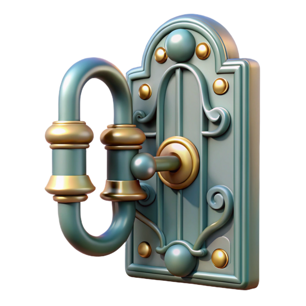 elegant modern Art Nouveau building door hardware, NO BACKGROUND with Transparent Background. perfect clarity png