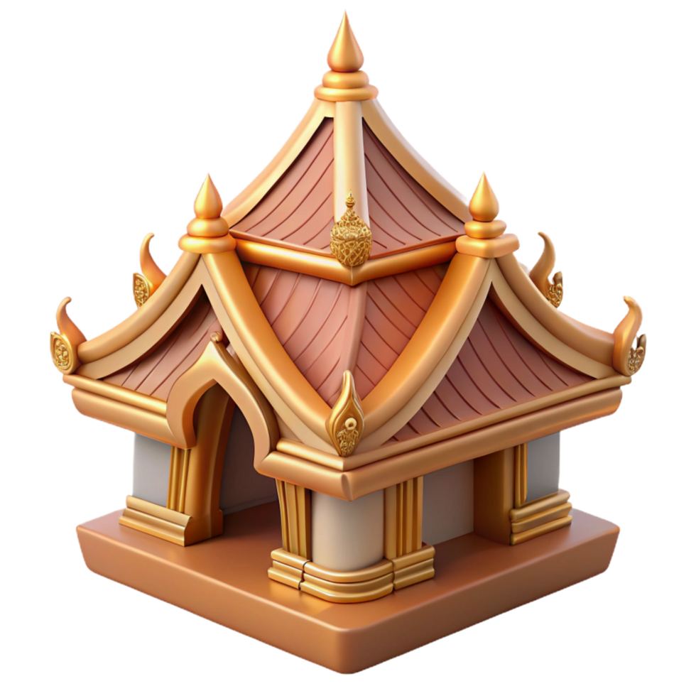 exquisite whimsical impressionist Traditional Thai temple roof gable ornament, NO BACKGROUND with Transparent Background. artisan png
