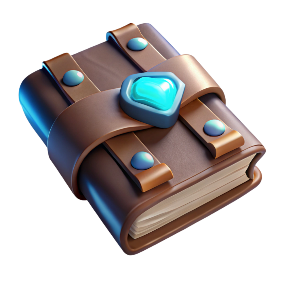 dramatic impressionist A weathered leather-bound spellbook with glowing runes. NO BACKGROUND with Transparent Background. elite png