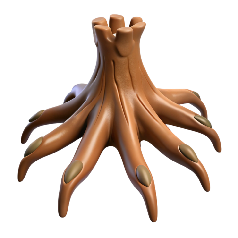 extraordinary iconic An ancient, gnarled tree root resembling a clawed hand. NO BACKGROUND with Transparent Background. png