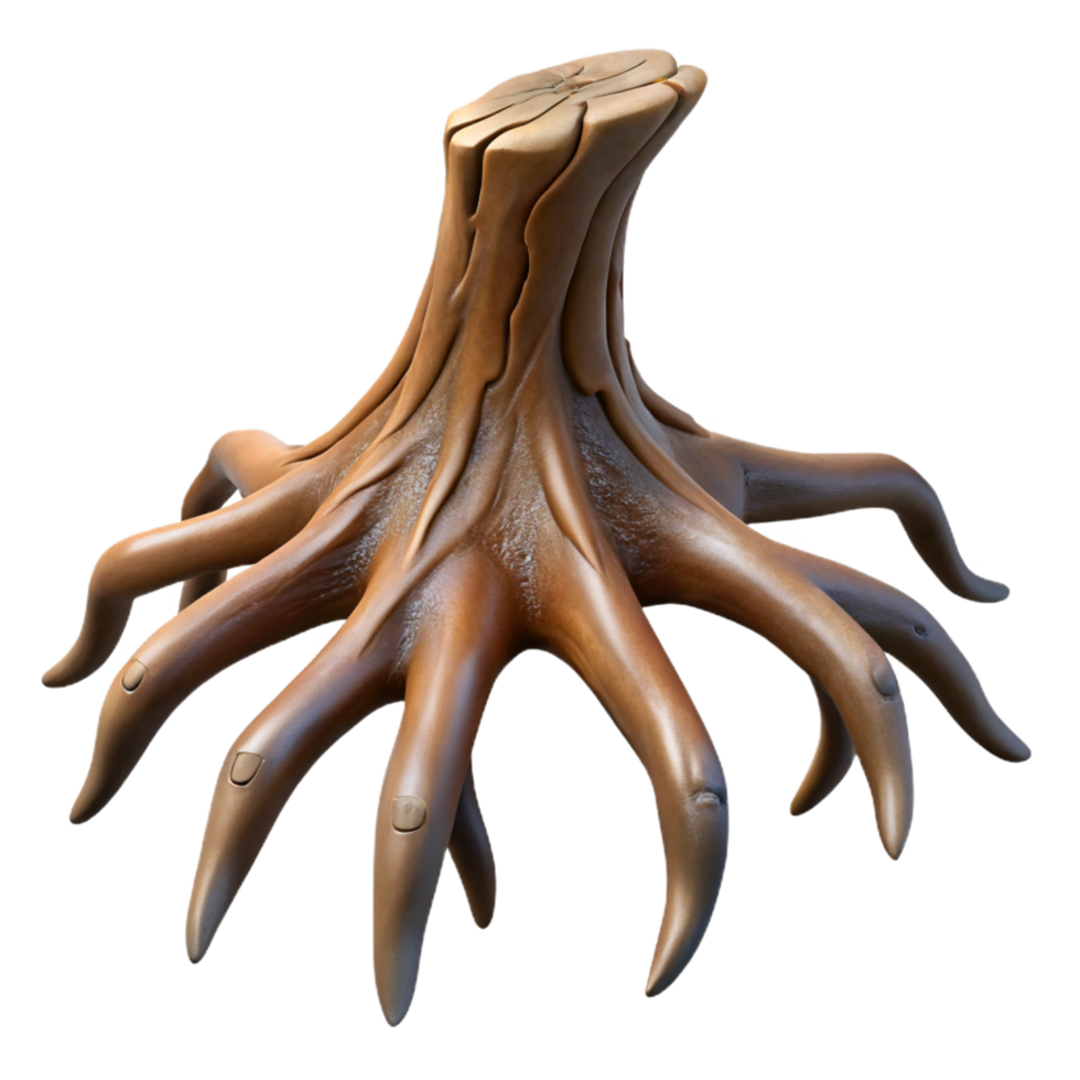 exquisite intense traditional An ancient, gnarled tree root resembling a clawed hand. NO BACKGROUND with Transparent Background. refined png